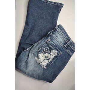 Akademiks Womens Cropped Embroidered Stretch Blue Jeans Akdmks Waist 33